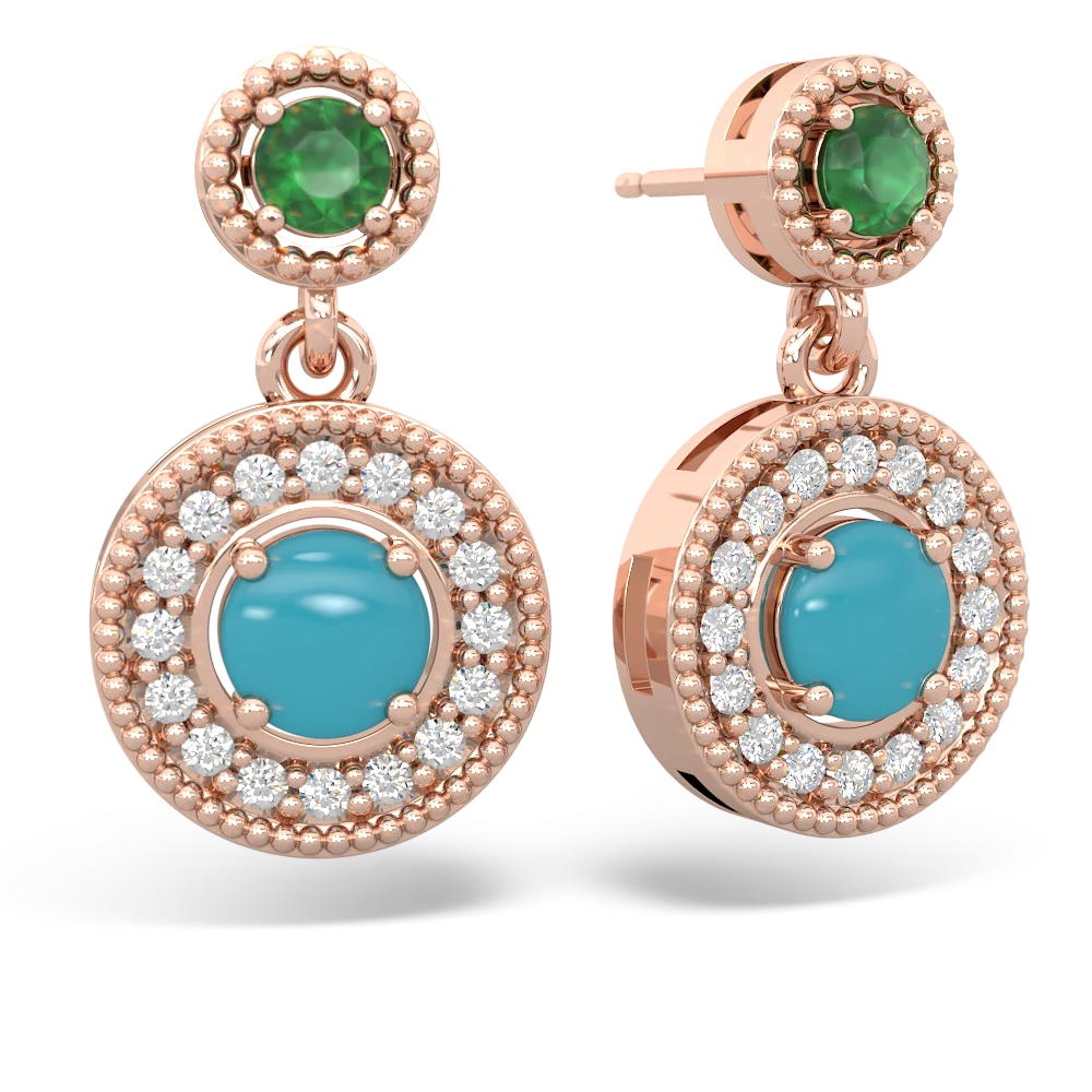 Emerald Halo Dangle 14K Rose Gold earrings E5319