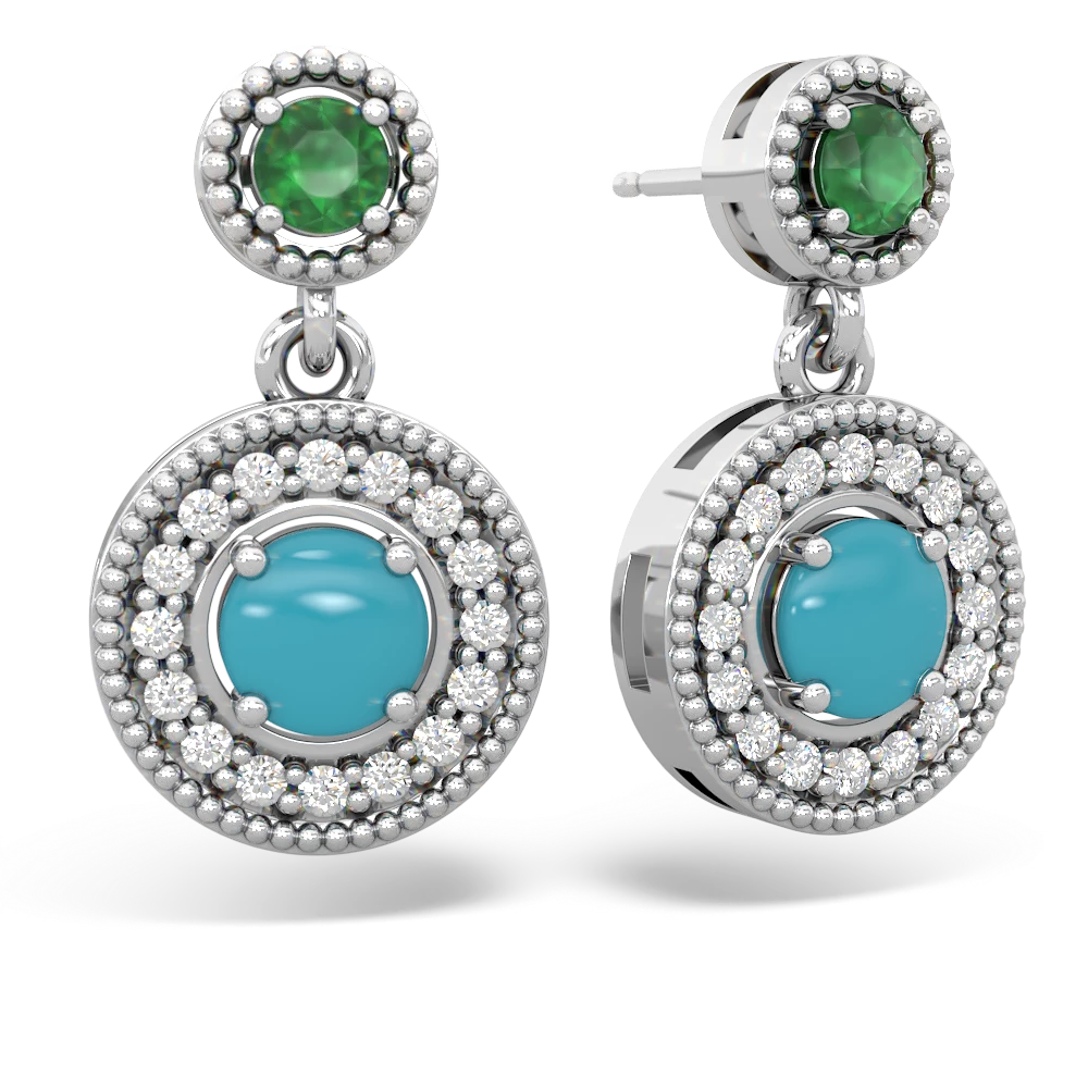 Emerald Halo Dangle 14K White Gold earrings E5319