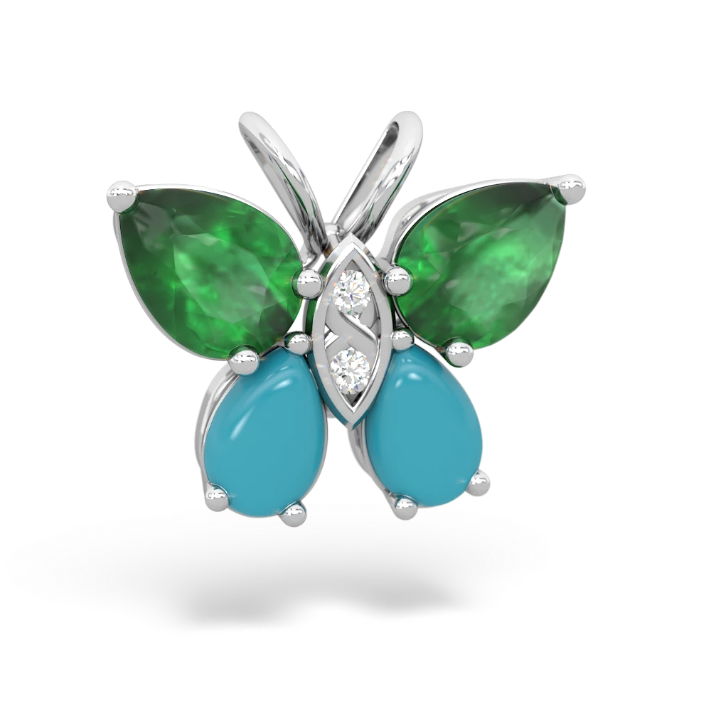 Emerald Butterfly 14K White Gold pendant P2215