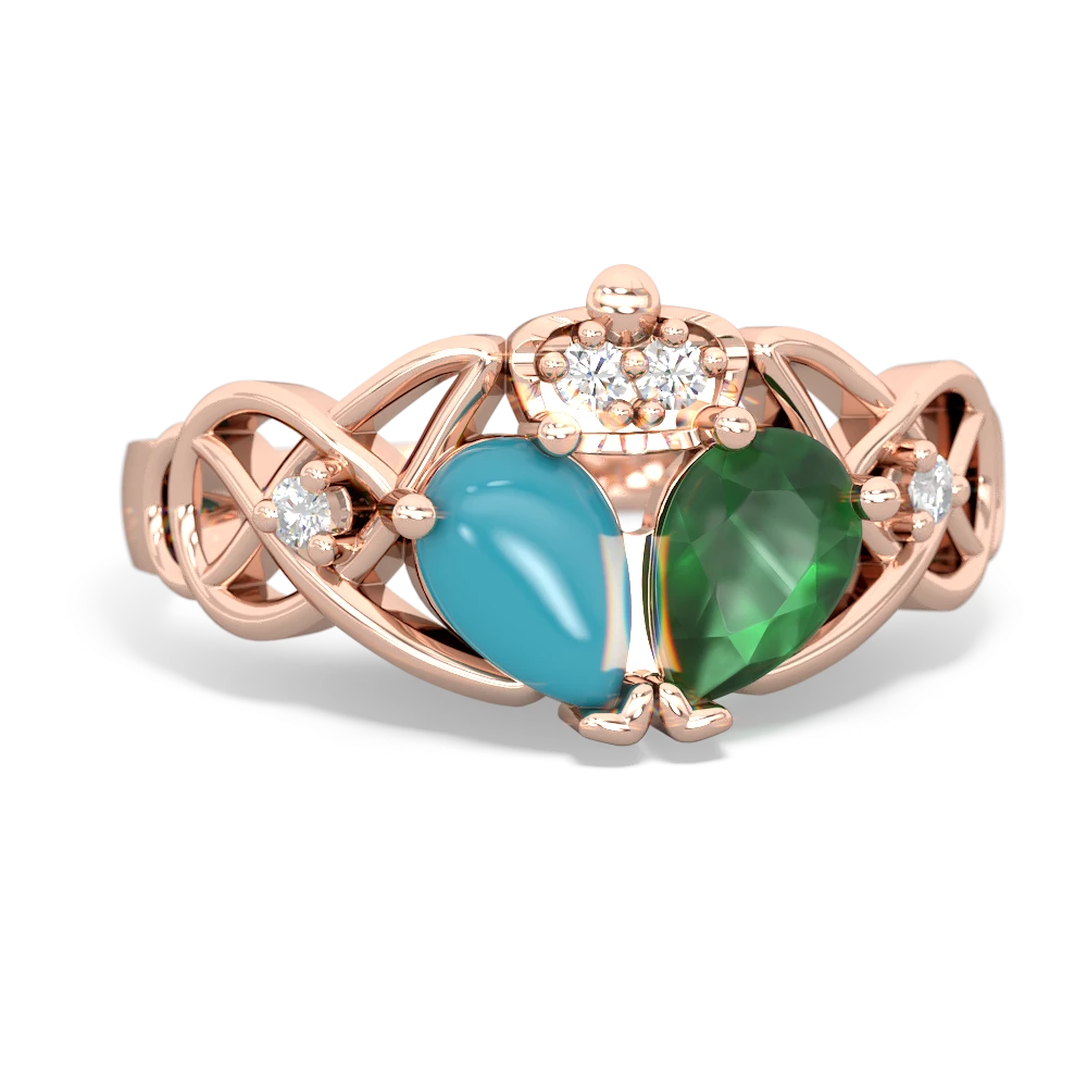 Emerald 'One Heart' Celtic Knot Claddagh 14K Rose Gold ring R5322