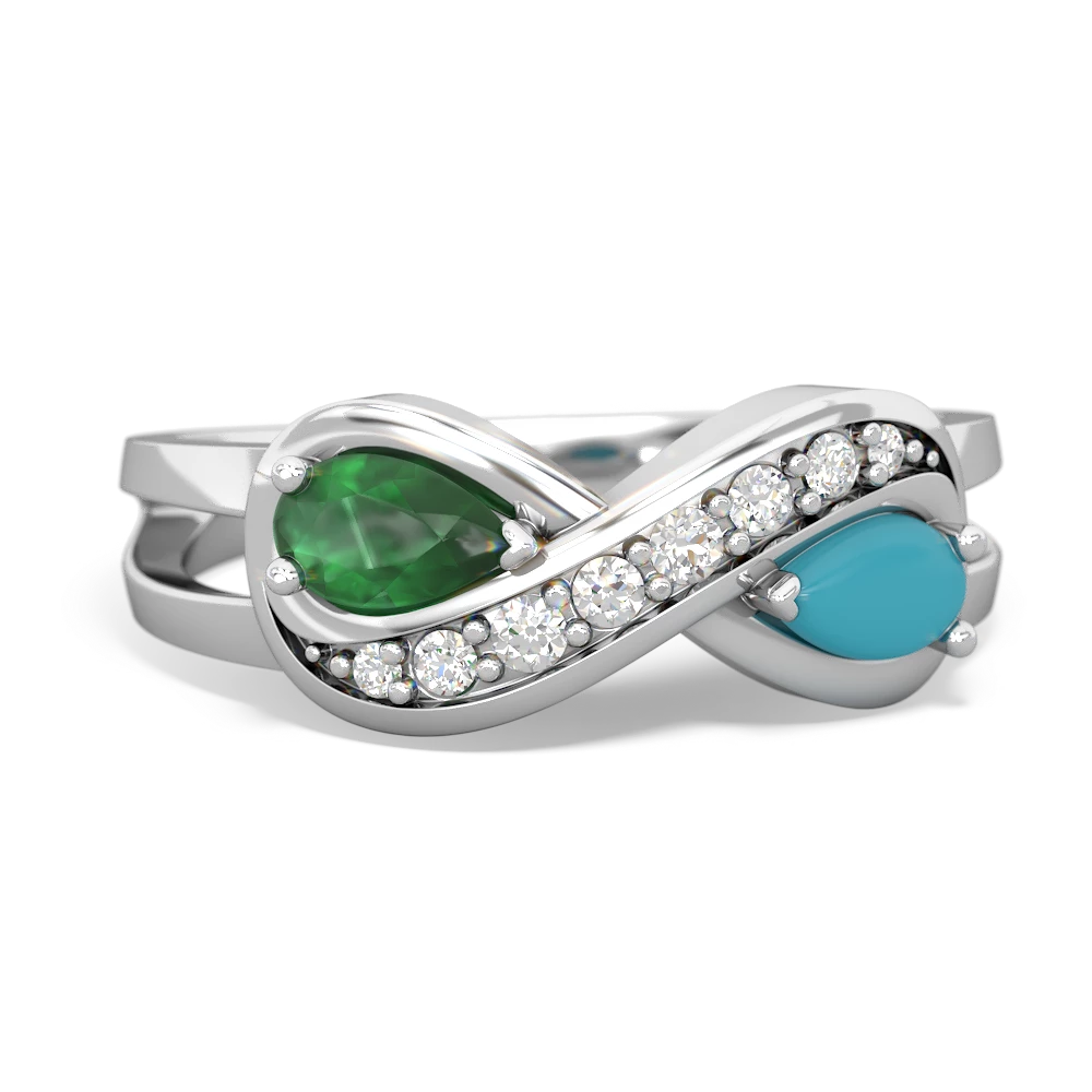 Emerald Diamond Infinity 14K White Gold ring R5390