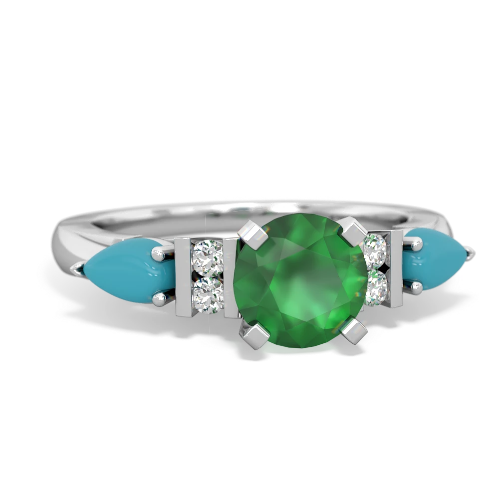 Emerald 6Mm Round Eternal Embrace Engagement 14K White Gold ring R2005