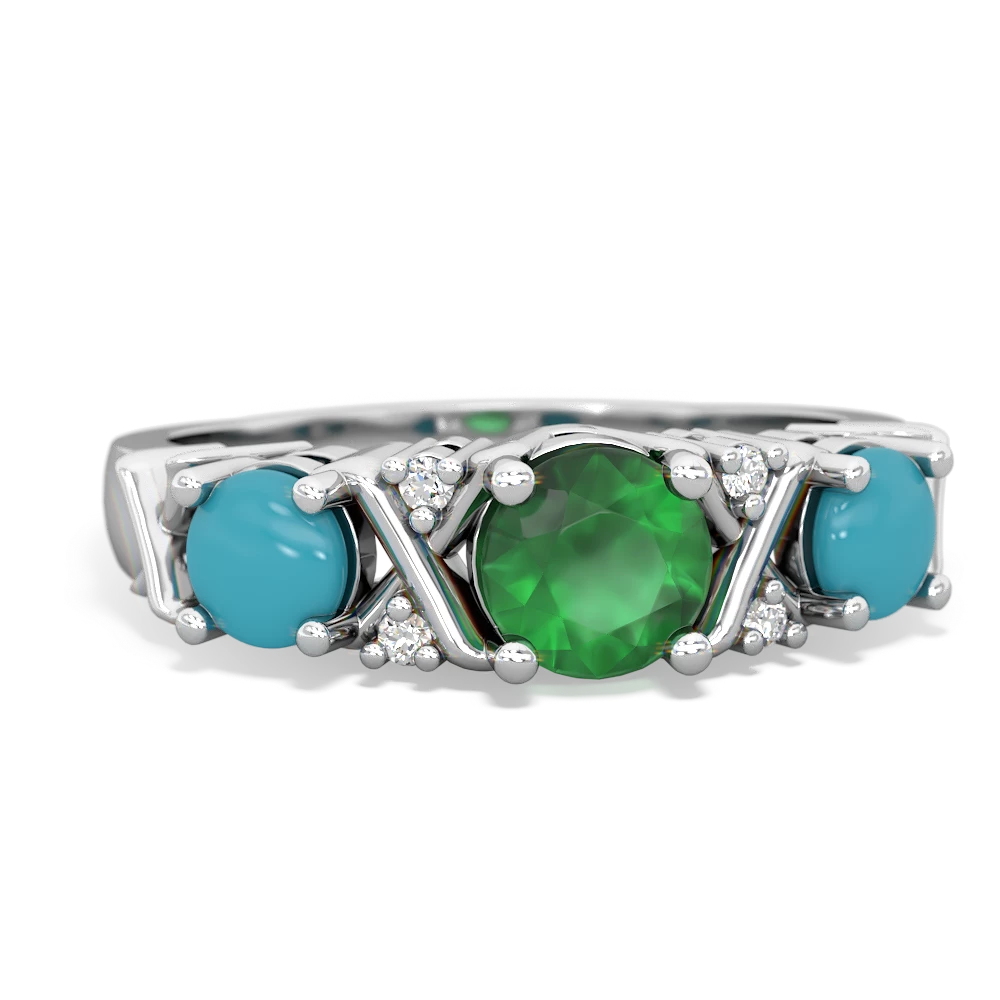 Emerald Hugs And Kisses 14K White Gold ring R5016