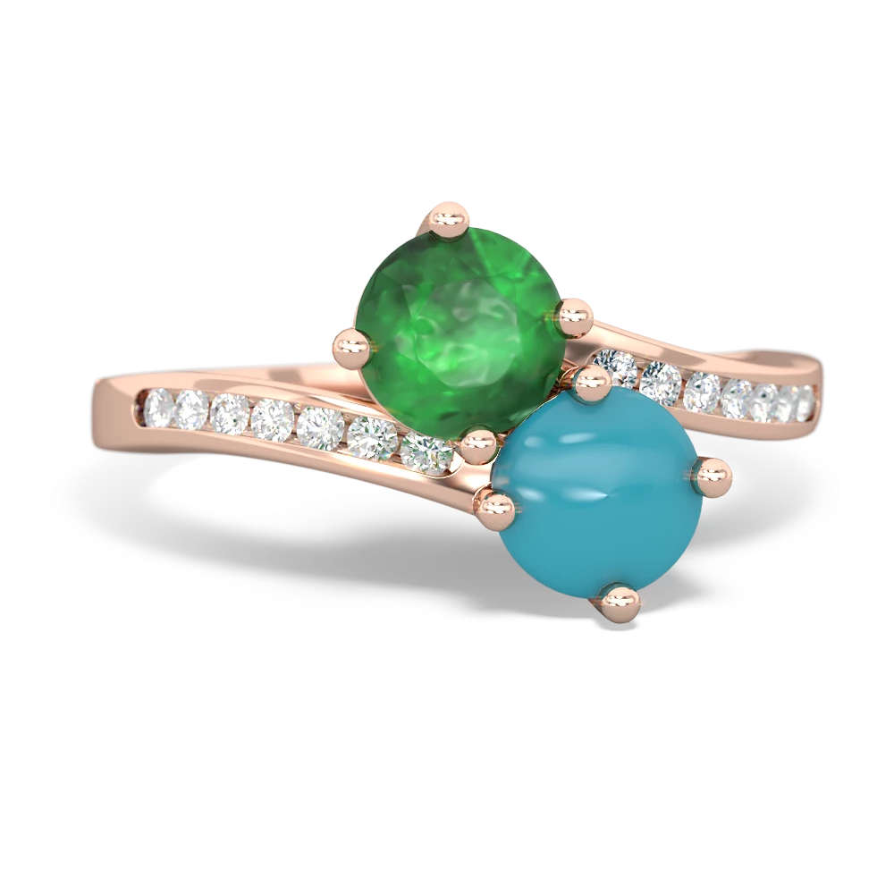 Emerald Channel Set Two Stone 14K Rose Gold ring R5303