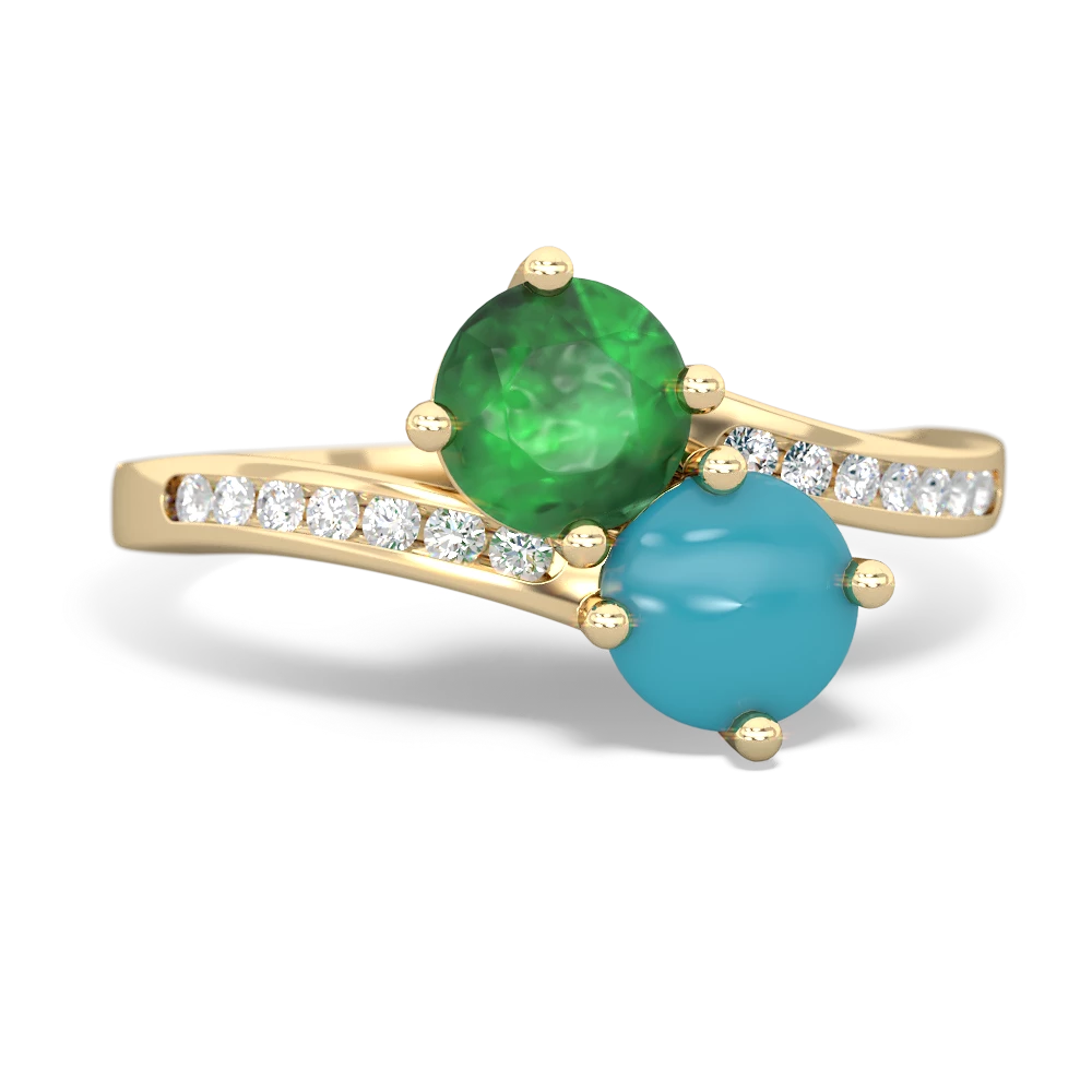 Emerald Channel Set Two Stone 14K Yellow Gold ring R5303