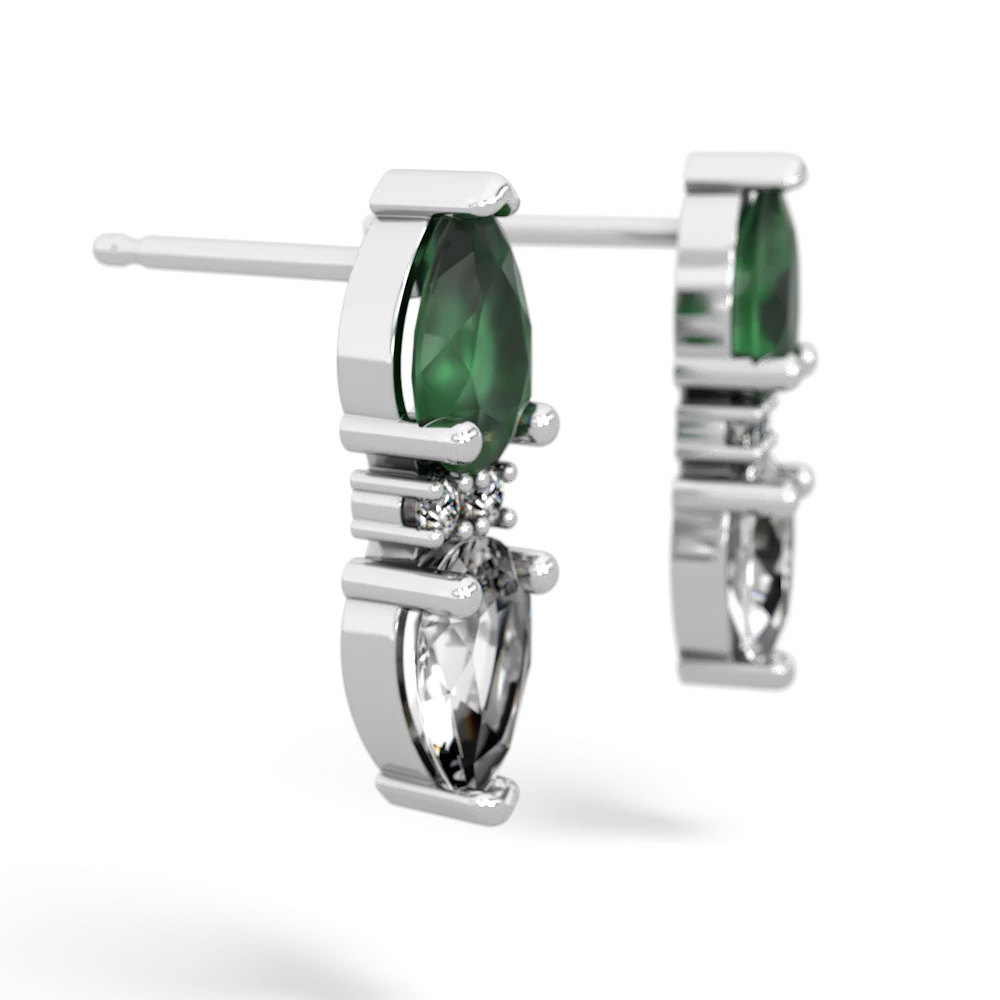 Emerald Bowtie Drop 14K White Gold earrings E0865