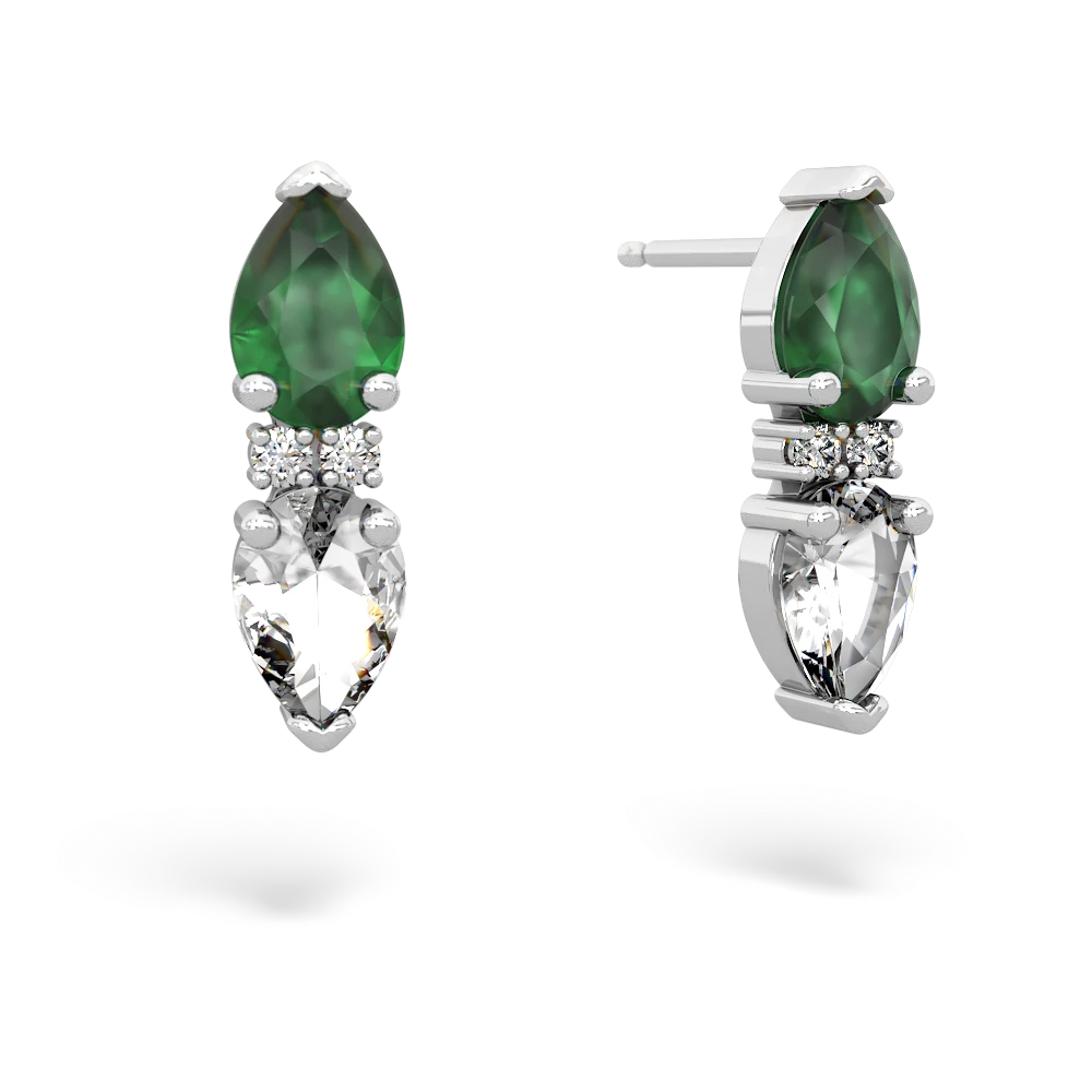 Emerald Bowtie Drop 14K White Gold earrings E0865