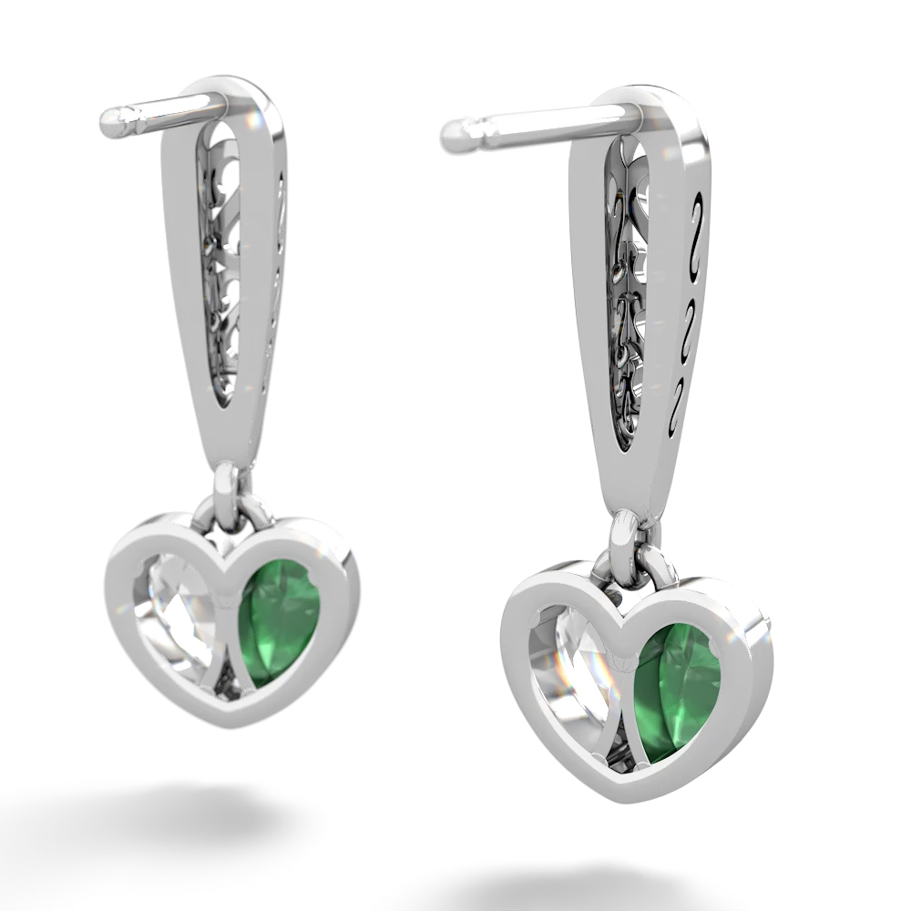 Emerald Filligree Heart 14K White Gold earrings E5070