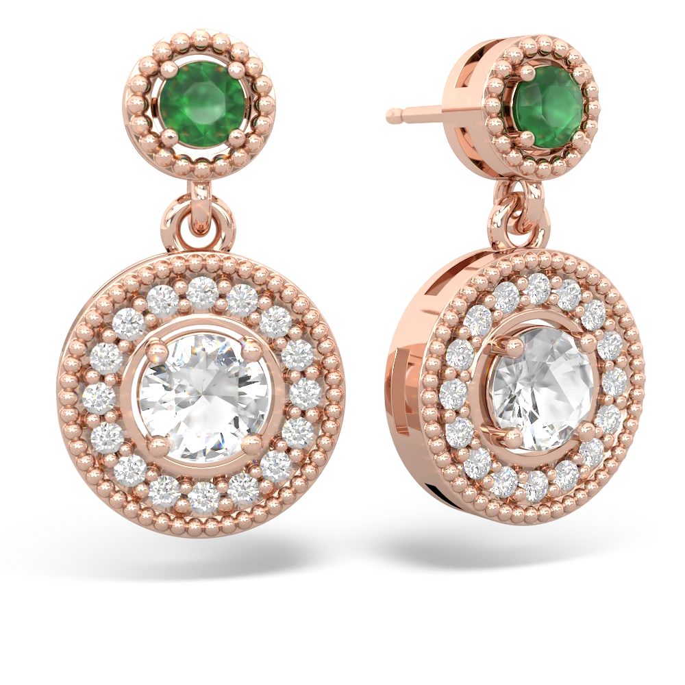 Emerald Halo Dangle 14K Rose Gold earrings E5319