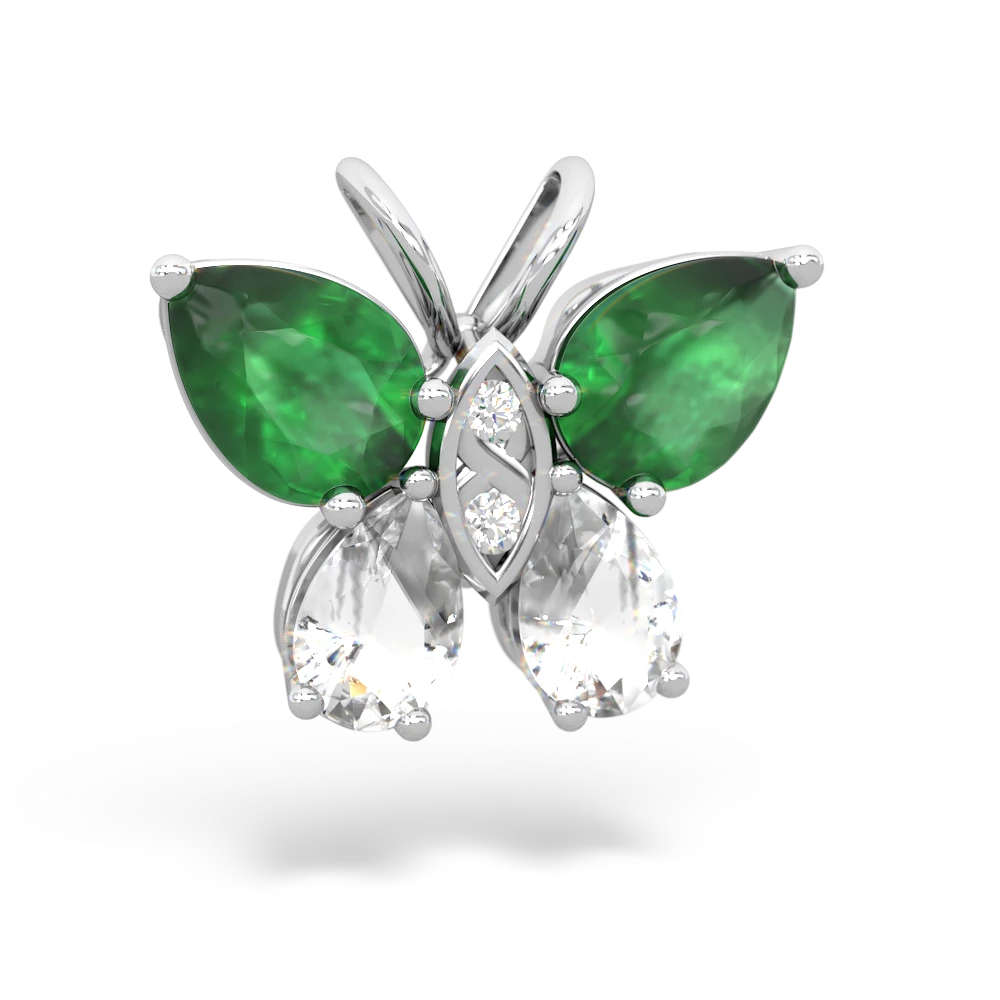 Emerald Butterfly 14K White Gold pendant P2215