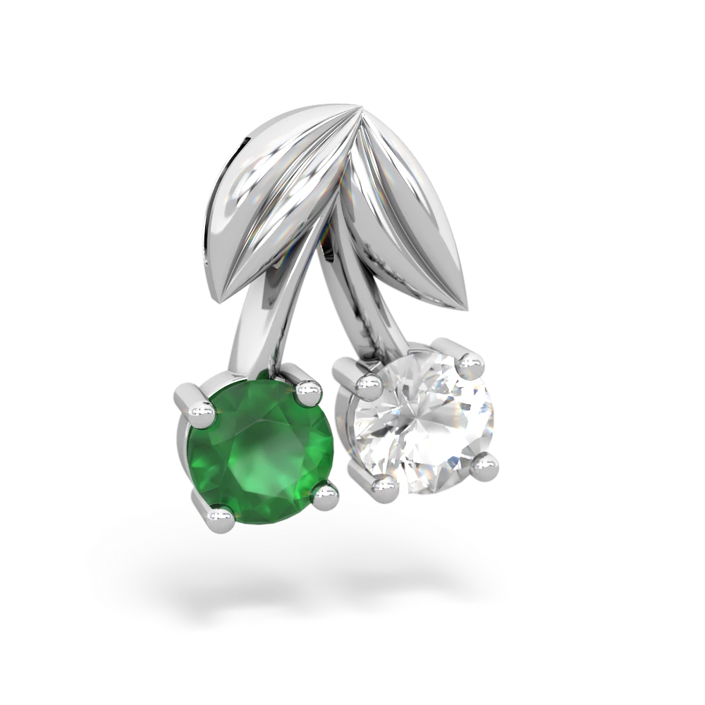 Emerald Sweet Cherries 14K White Gold pendant P7001