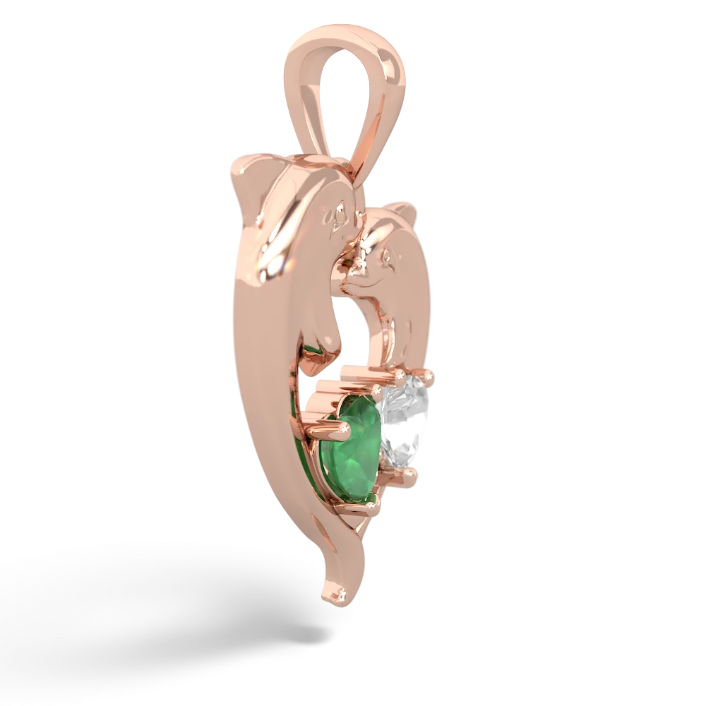 Emerald Dolphin Heart 14K Rose Gold pendant P5820