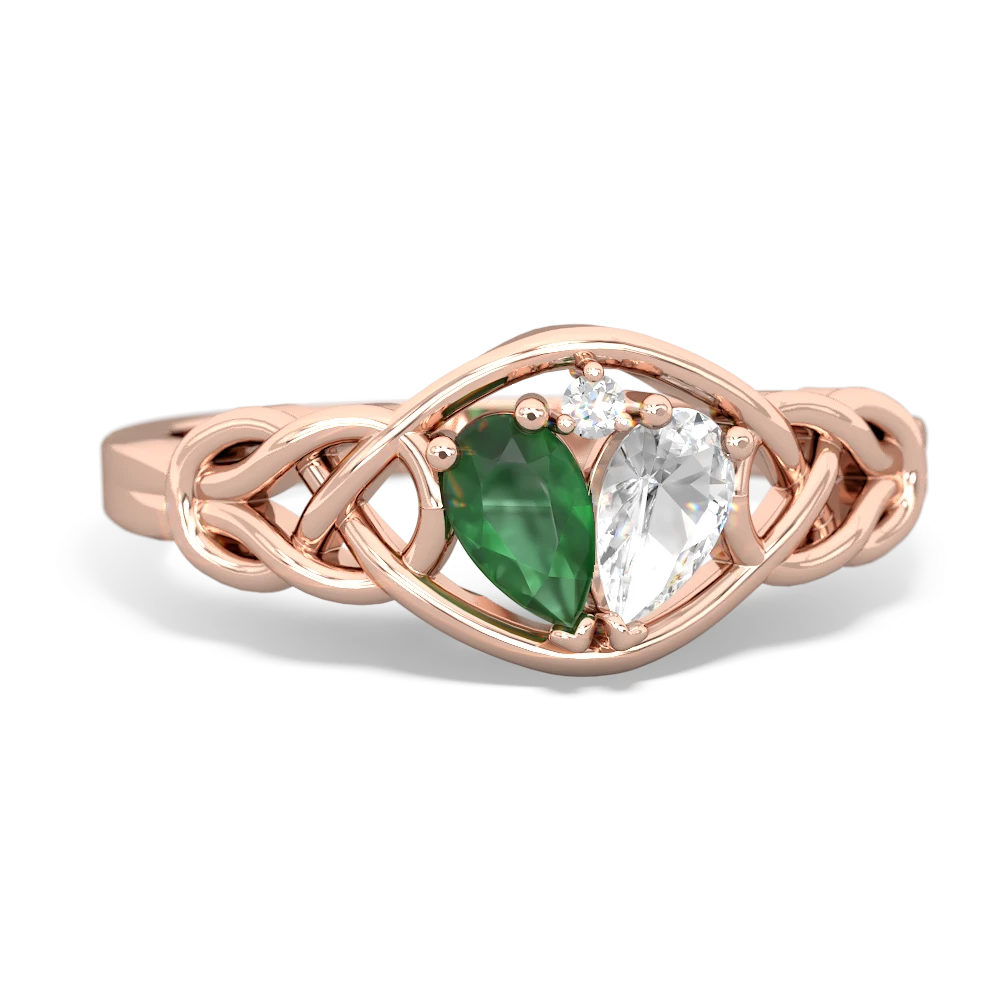 Emerald Celtic Love Knot 14K Rose Gold ring R5420