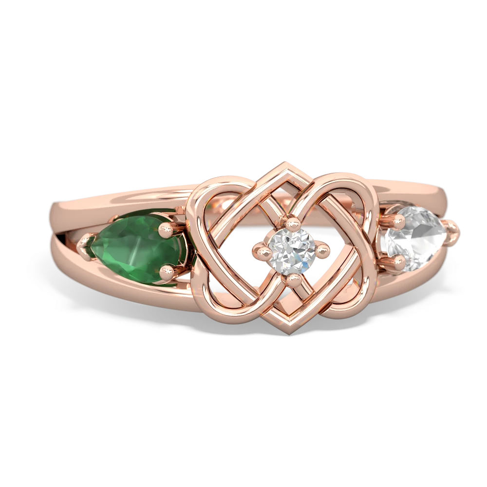 Emerald Hearts Intertwined 14K Rose Gold ring R5880