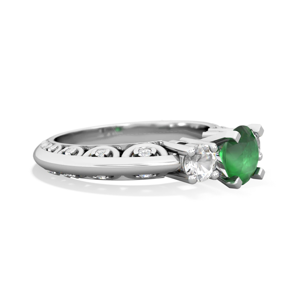 Emerald Art Deco Eternal Embrace Engagement 14K White Gold ring C2003