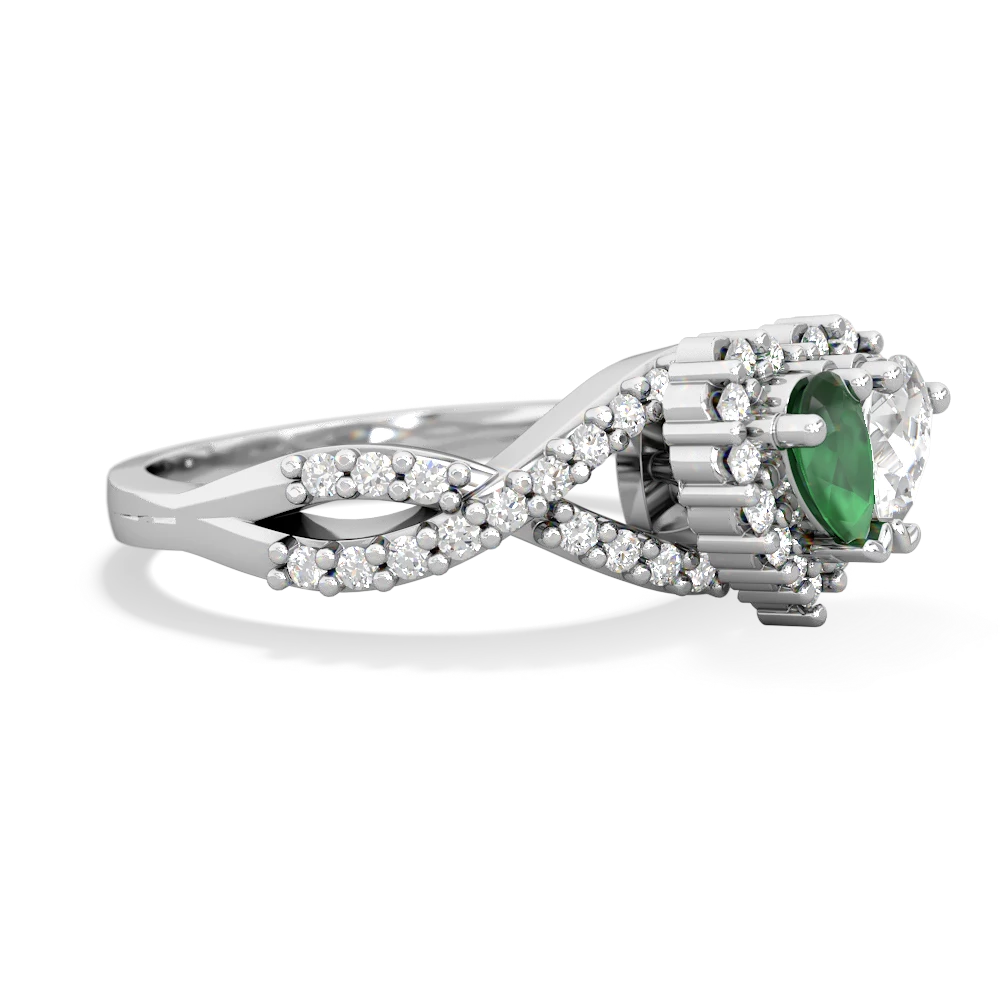 Emerald Diamond Twist 'One Heart' 14K White Gold ring R2640HRT