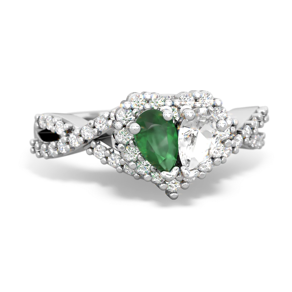 Emerald Diamond Twist 'One Heart' 14K White Gold ring R2640HRT