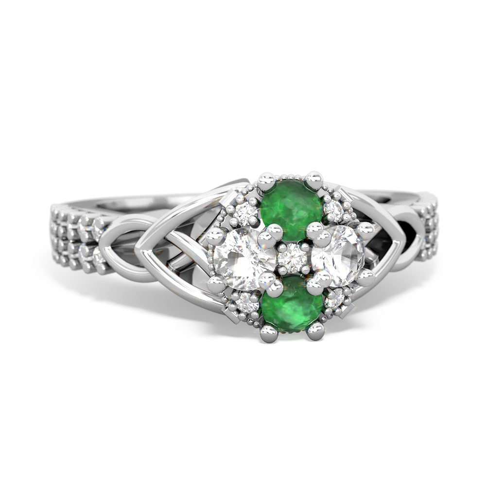 Emerald Celtic Knot Cluster Engagement 14K White Gold ring R26443RD