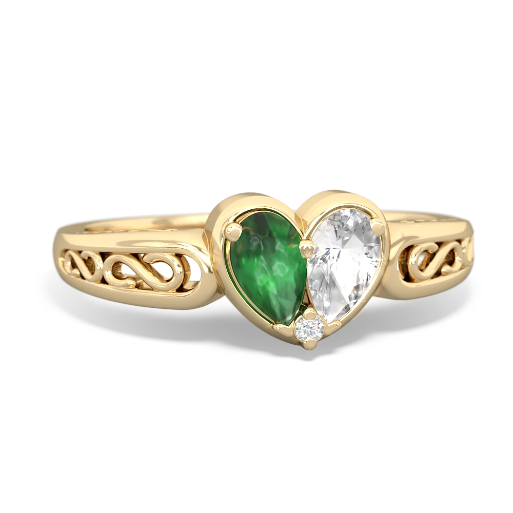 Emerald Filligree 'One Heart' 14K Yellow Gold ring R5070