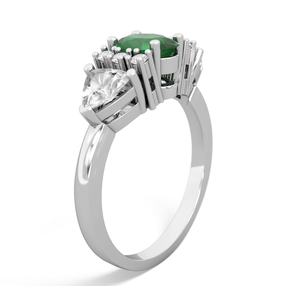 Emerald Antique Style Three Stone 14K White Gold ring R2186