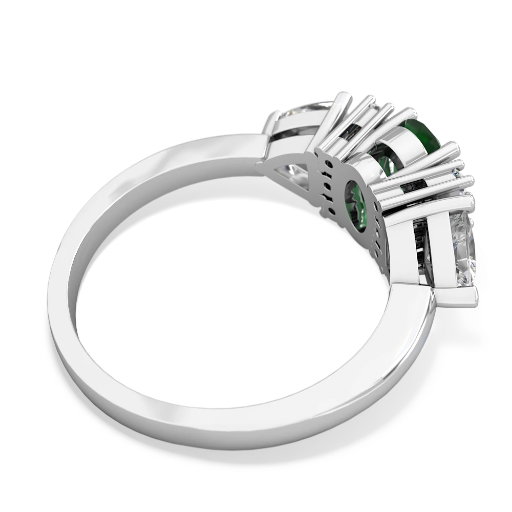 Emerald Antique Style Three Stone 14K White Gold ring R2186