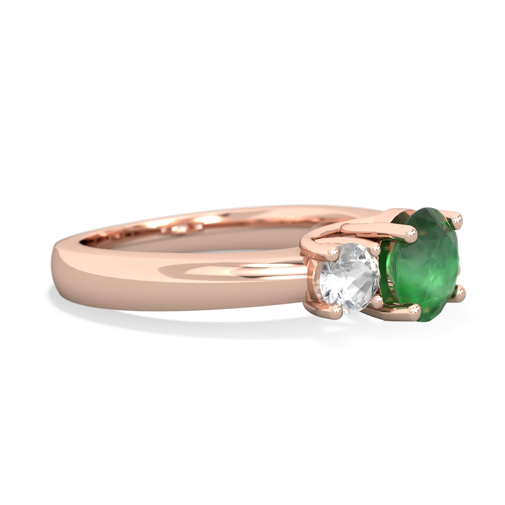 Emerald Three Stone Round Trellis 14K Rose Gold ring R4018