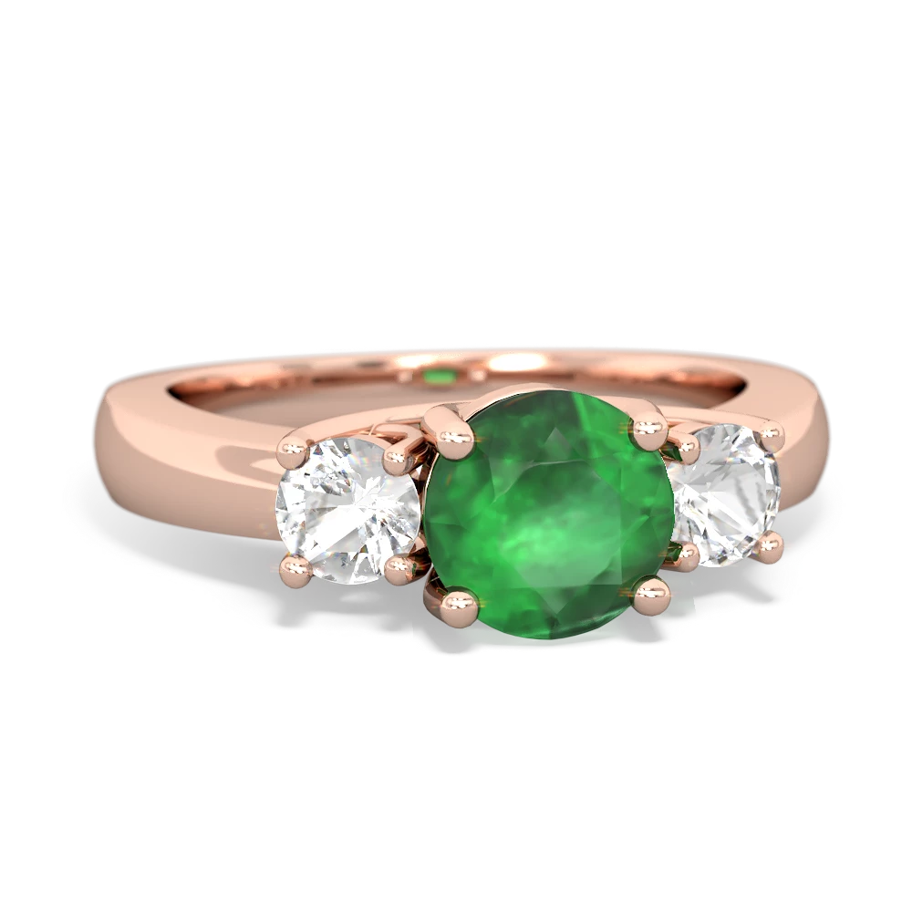 Emerald Three Stone Round Trellis 14K Rose Gold ring R4018