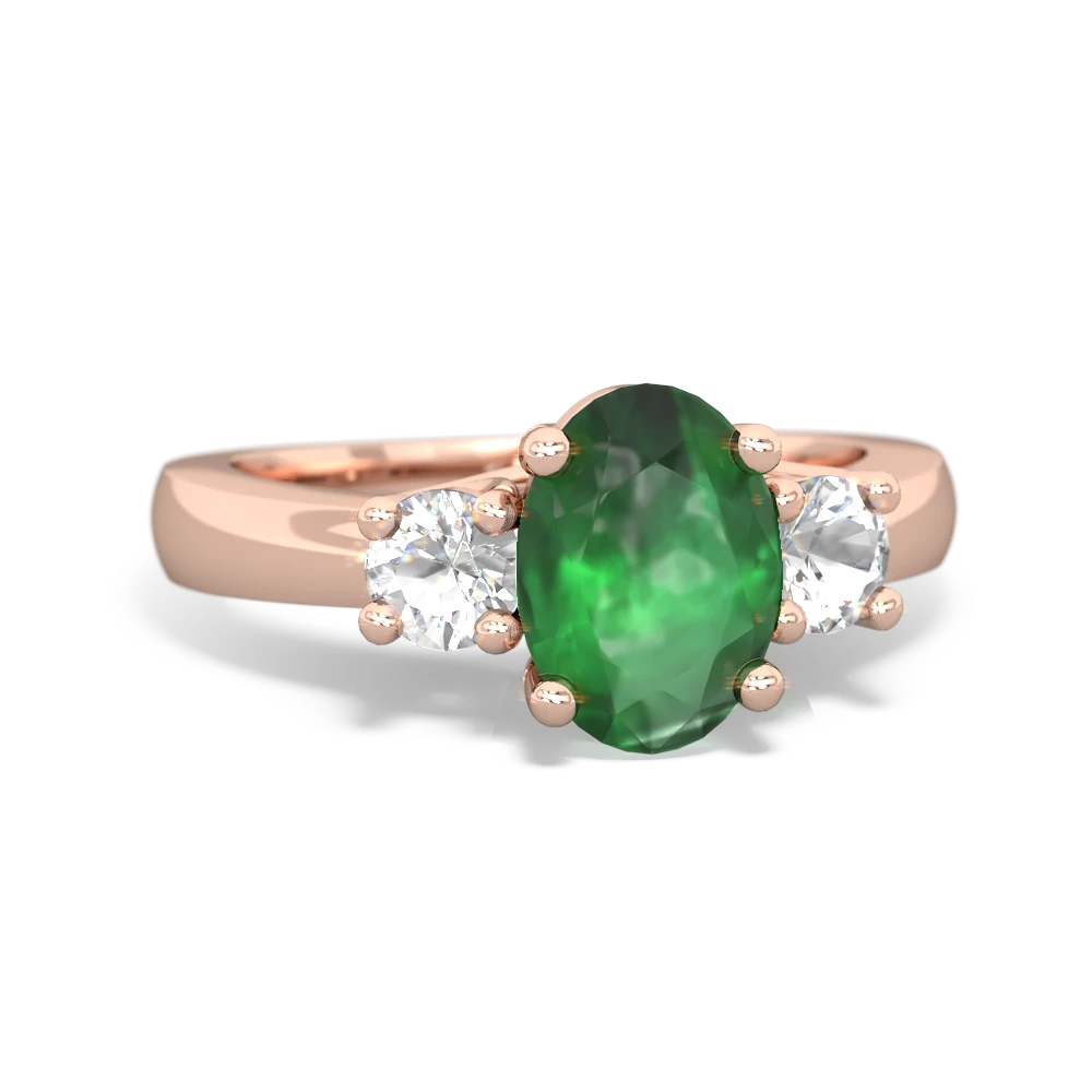 Emerald Three Stone Oval Trellis 14K Rose Gold ring R4024