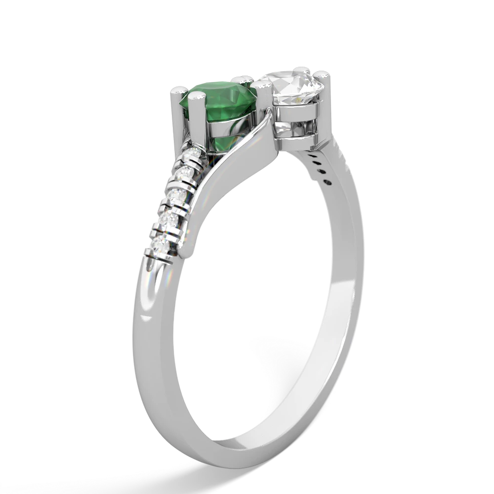 Emerald Infinity Pave Two Stone 14K White Gold ring R5285