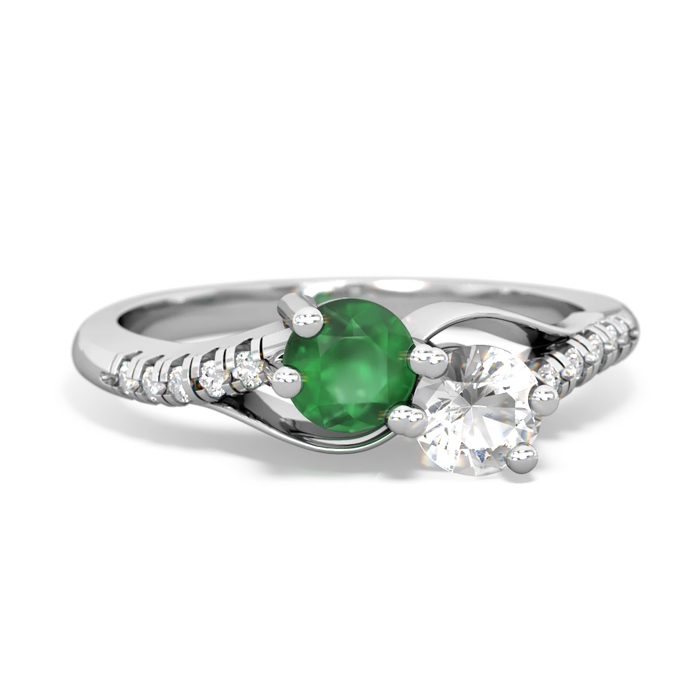 Emerald Infinity Pave Two Stone 14K White Gold ring R5285