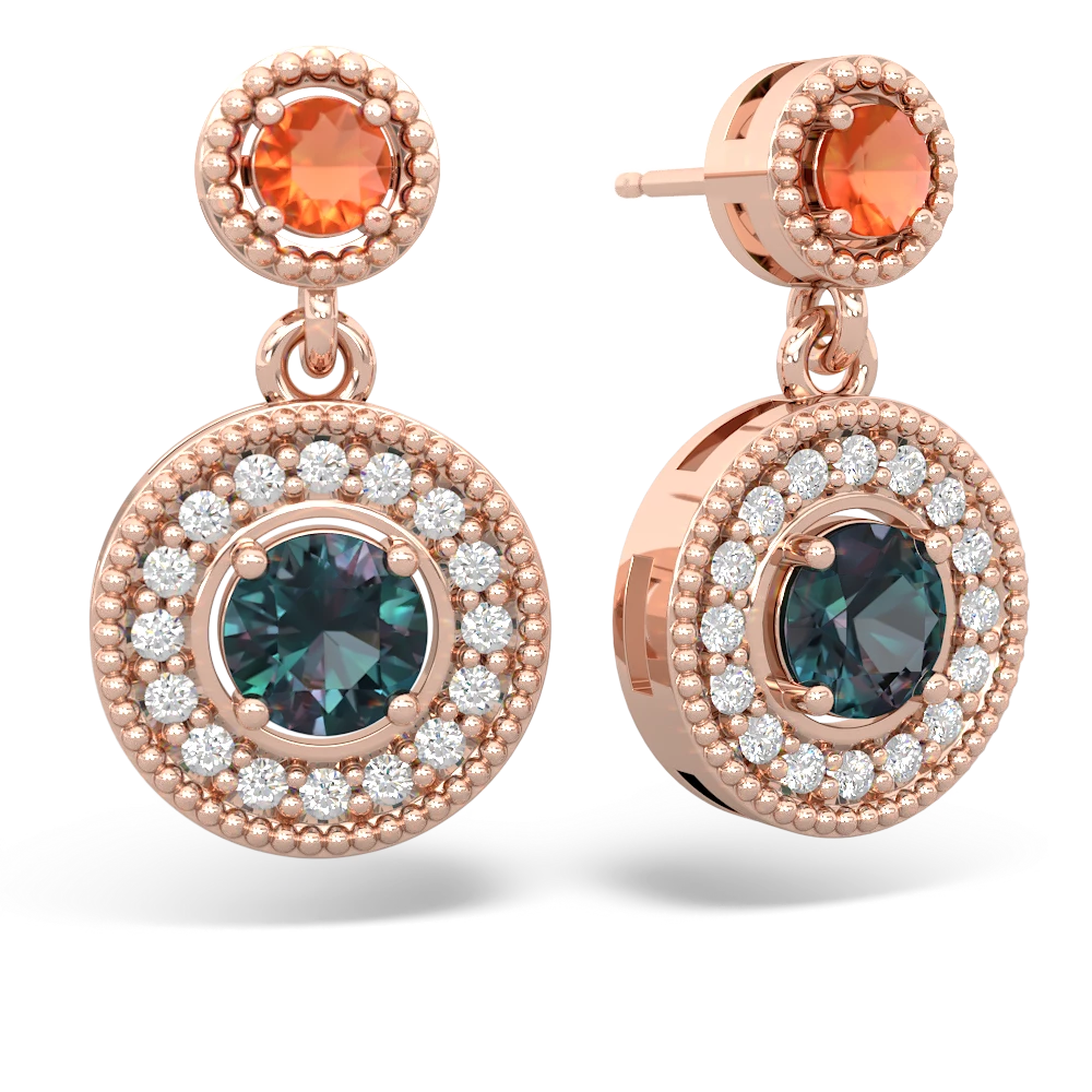 Fire Opal Halo Dangle 14K Rose Gold earrings E5319