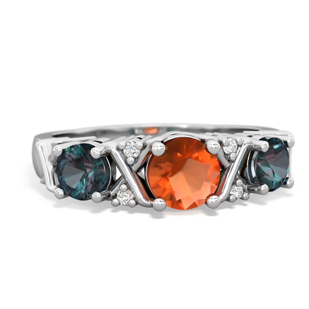 Fire Opal Hugs And Kisses 14K White Gold ring R5016