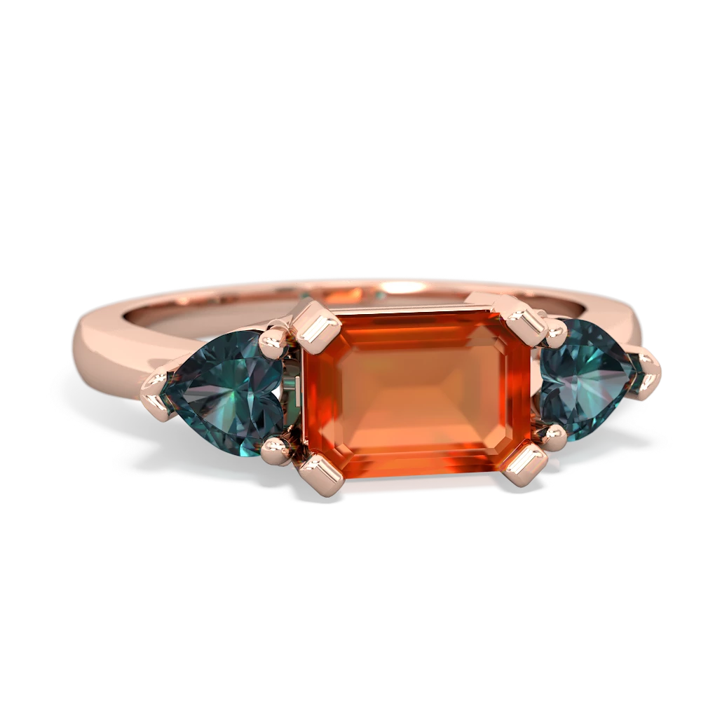 Fire Opal Three Stone 14K Rose Gold ring R5235