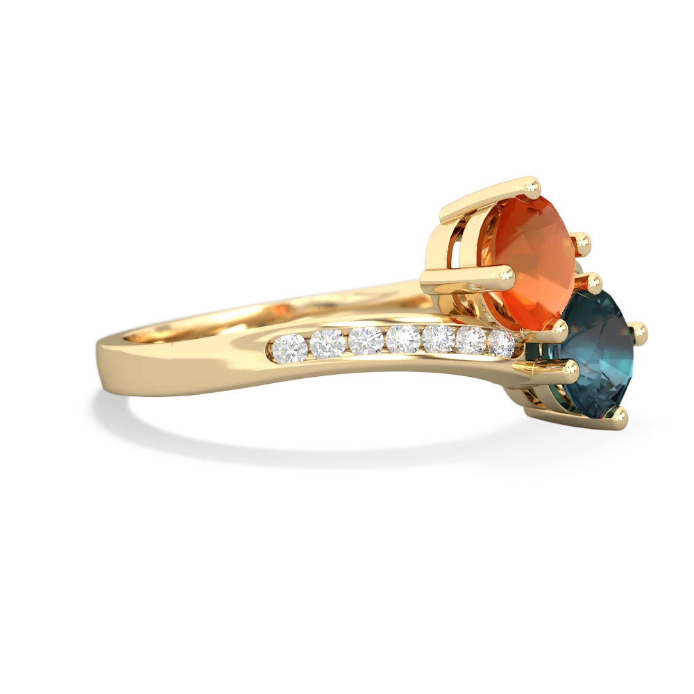 Fire Opal Channel Set Two Stone 14K Yellow Gold ring R5303