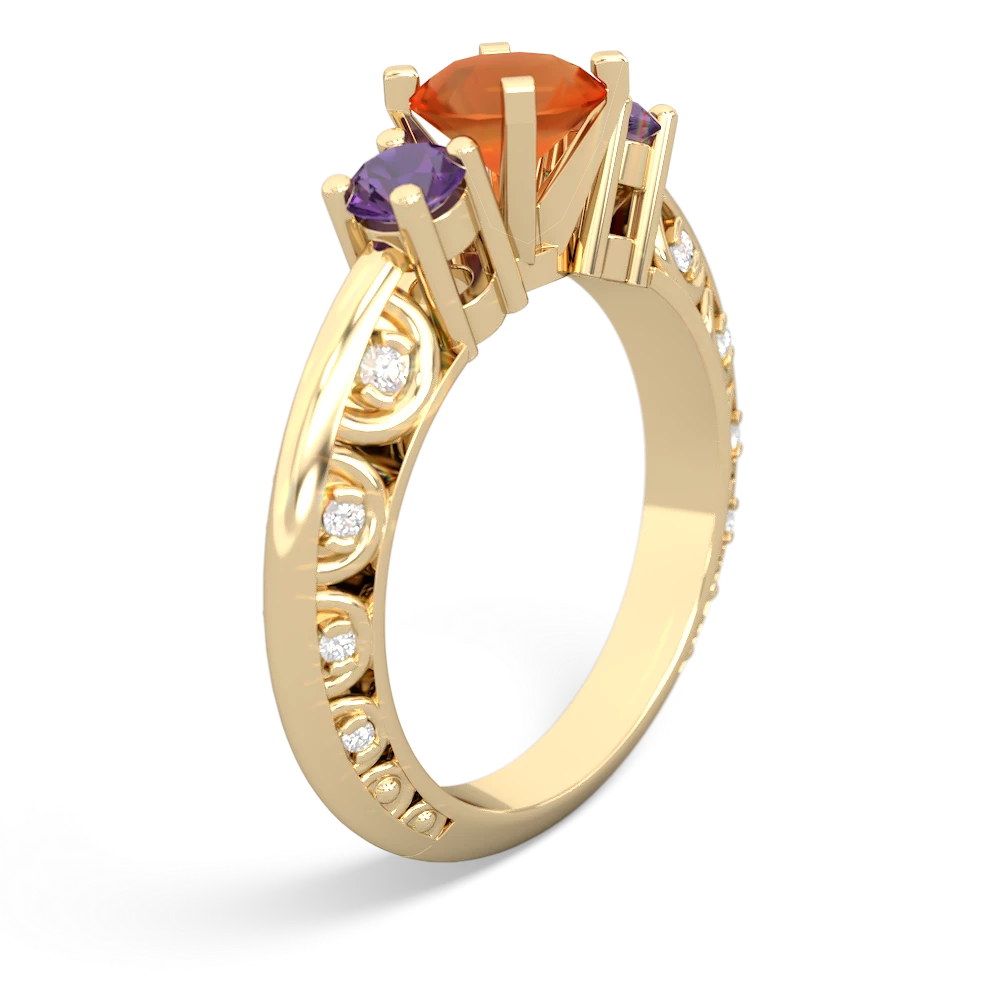 Fire Opal Art Deco Eternal Embrace Engagement 14K Yellow Gold ring C2003