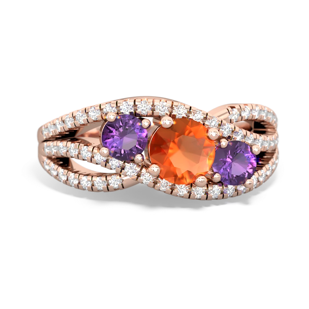 Fire Opal Three Stone Aurora 14K Rose Gold ring R3080