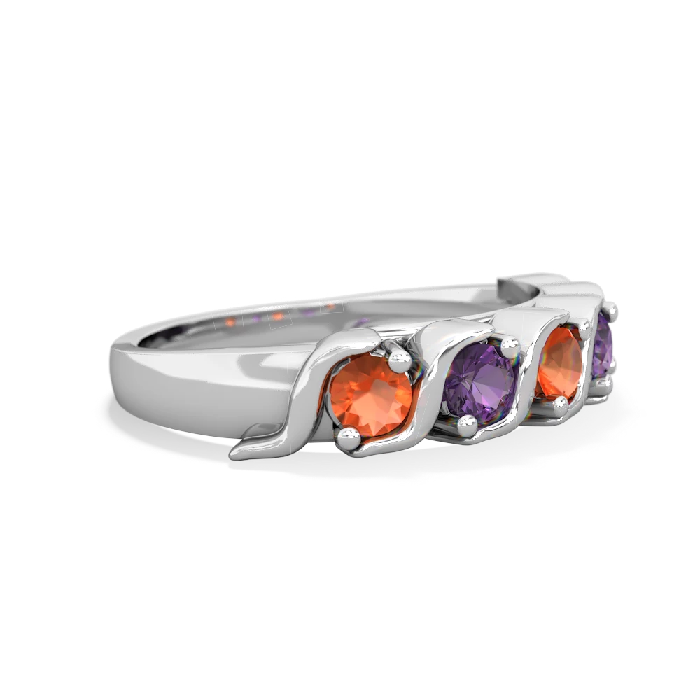 Fire Opal Anniversary Band 14K White Gold ring R2089