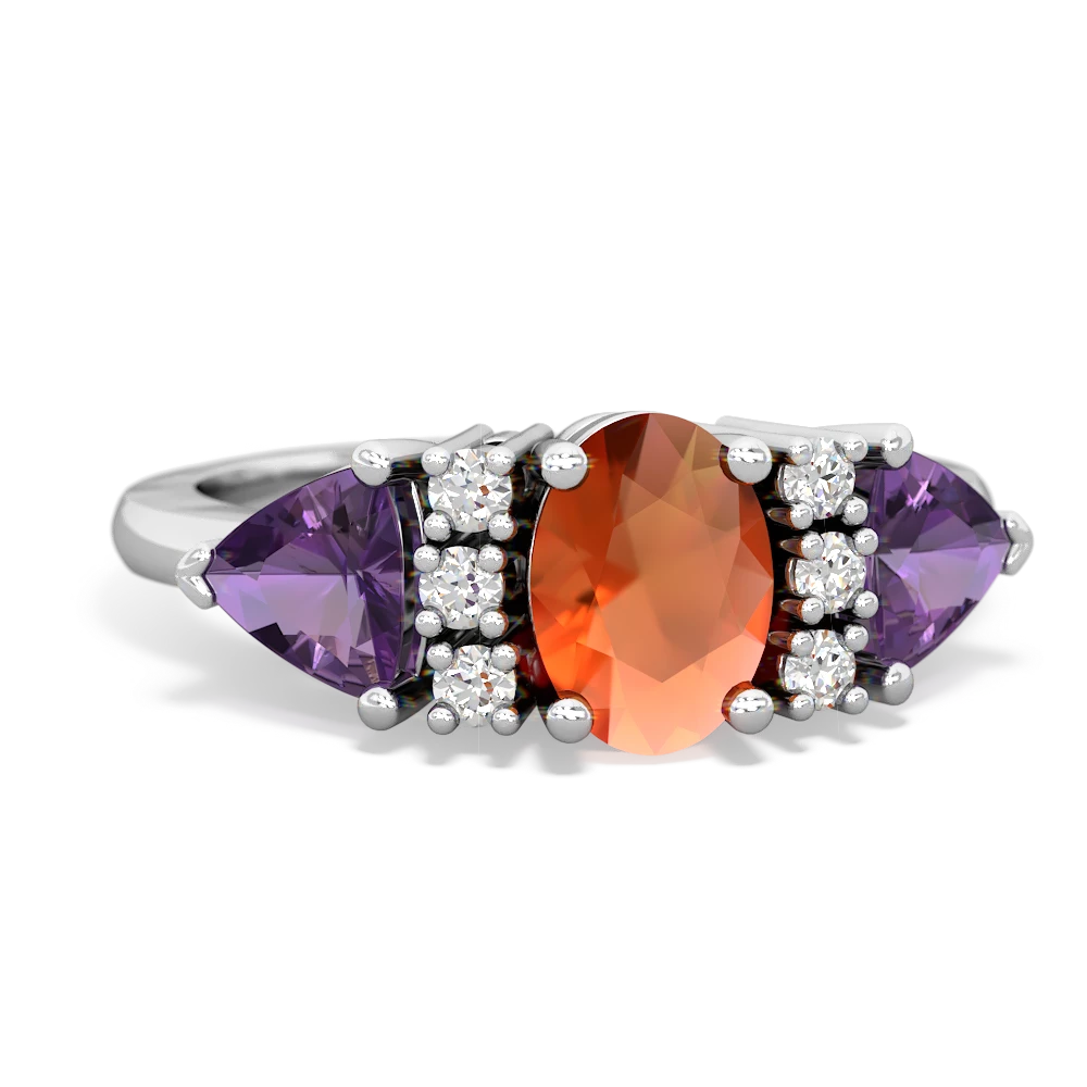 Fire Opal Antique Style Three Stone 14K White Gold ring R2186