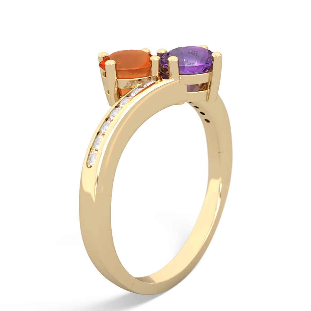 Fire Opal Channel Set Two Stone 14K Yellow Gold ring R5303