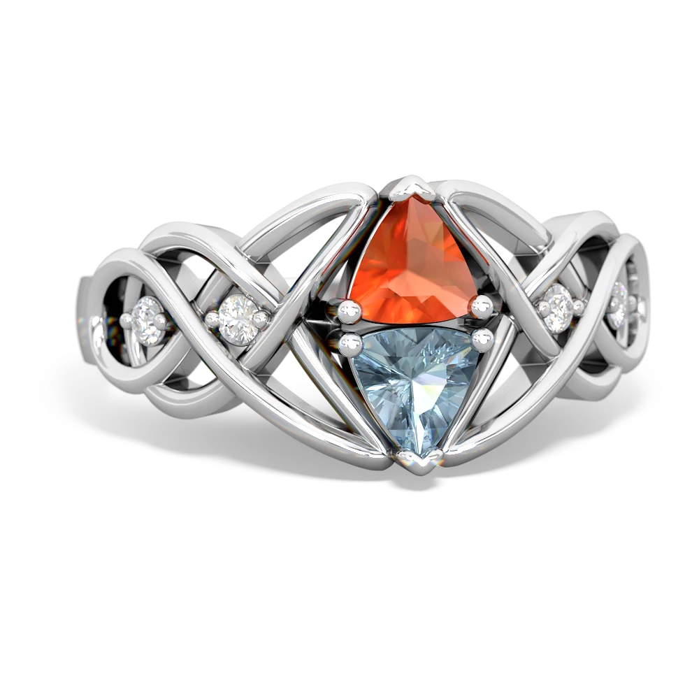 Fire Opal Keepsake Celtic Knot 14K White Gold ring R5300