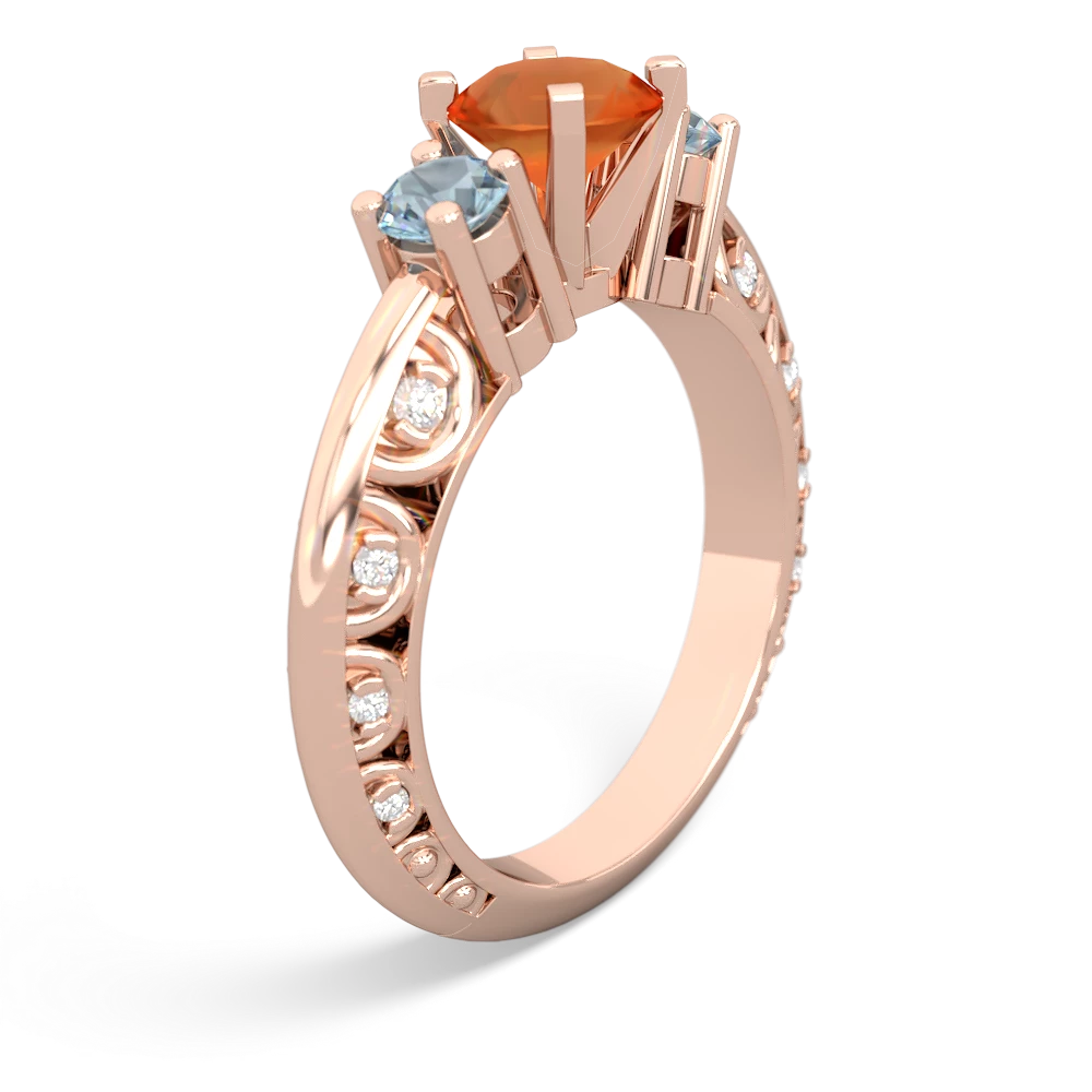 Fire Opal Art Deco Eternal Embrace Engagement 14K Rose Gold ring C2003