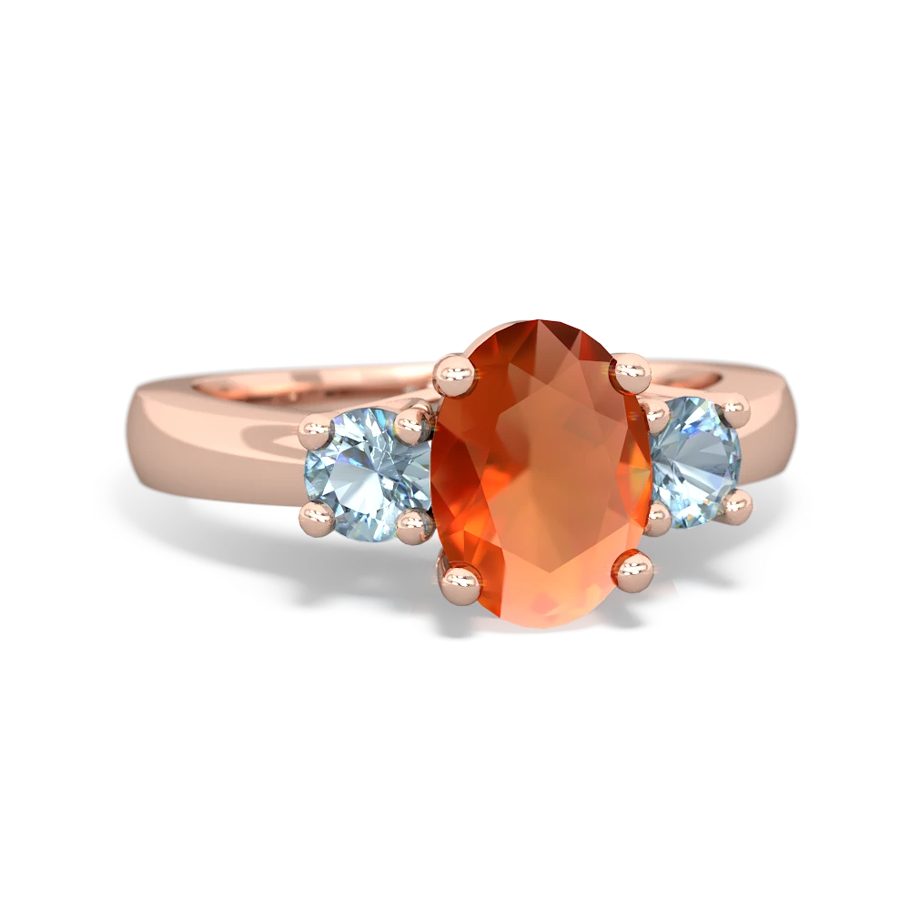 Fire Opal Three Stone Oval Trellis 14K Rose Gold ring R4024