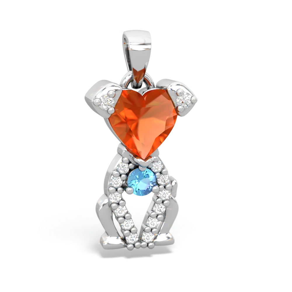 Fire Opal Puppy Love 14K White Gold pendant P5800