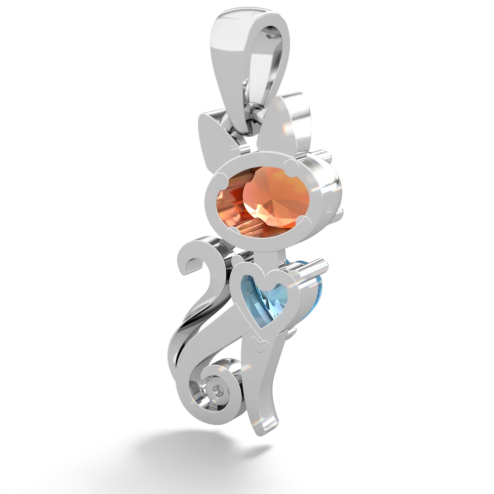 Fire Opal Kitten 14K White Gold pendant P5780