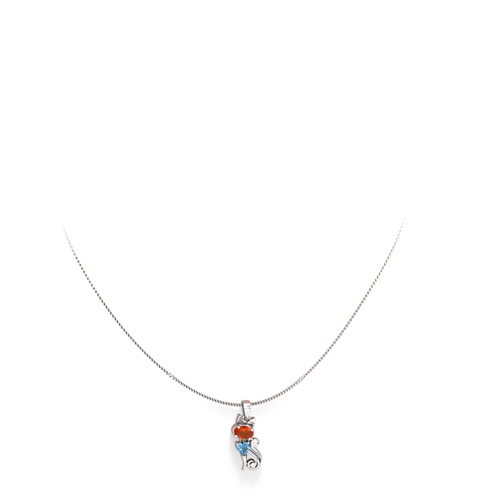 Fire Opal Kitten 14K White Gold pendant P5780