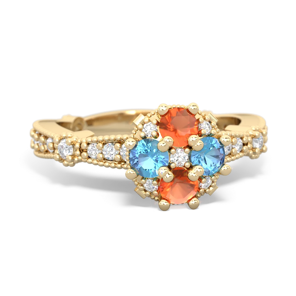 Fire Opal Sparkling Tiara Cluster 14K Yellow Gold ring R26293RD