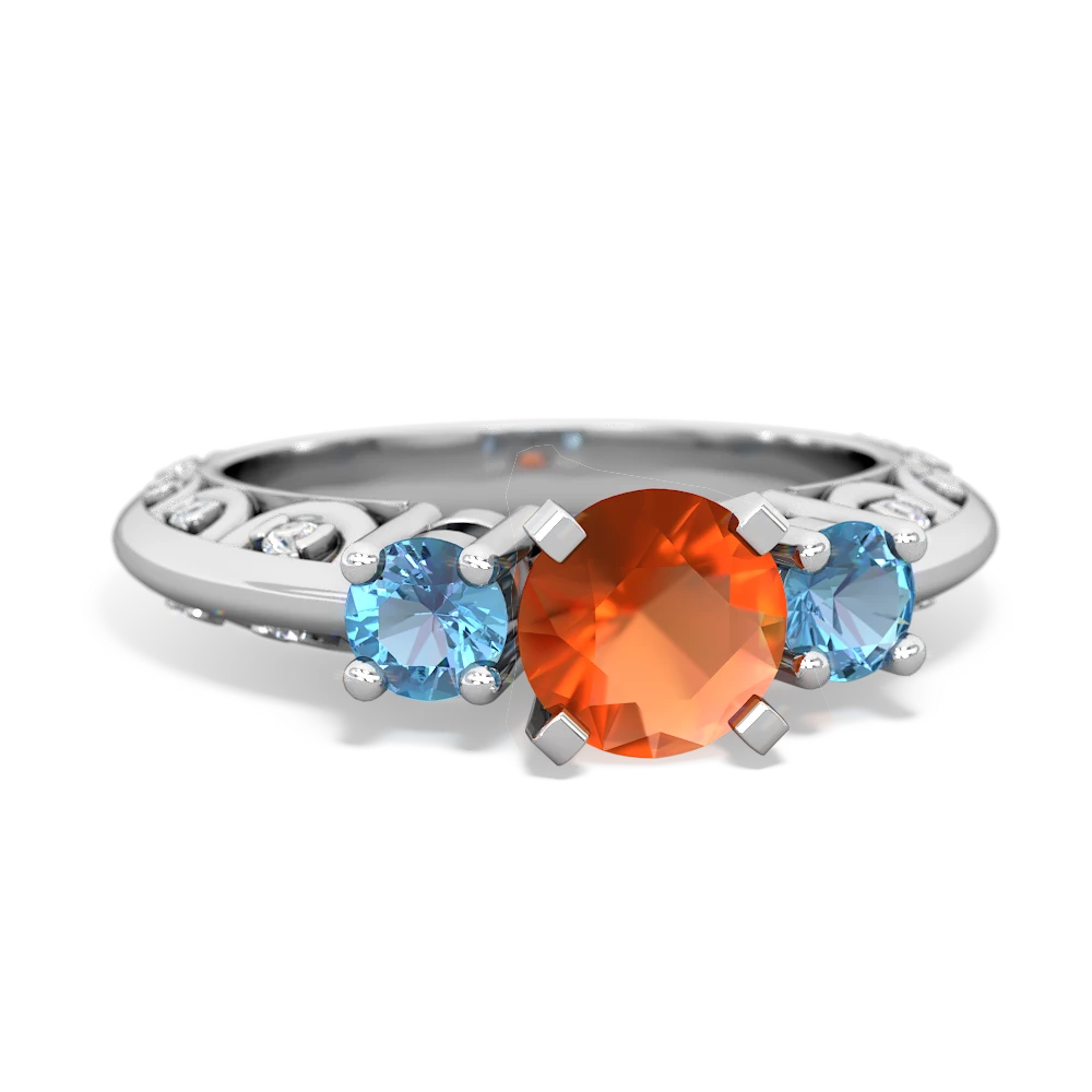 Fire Opal Art Deco Eternal Embrace Engagement 14K White Gold ring C2003