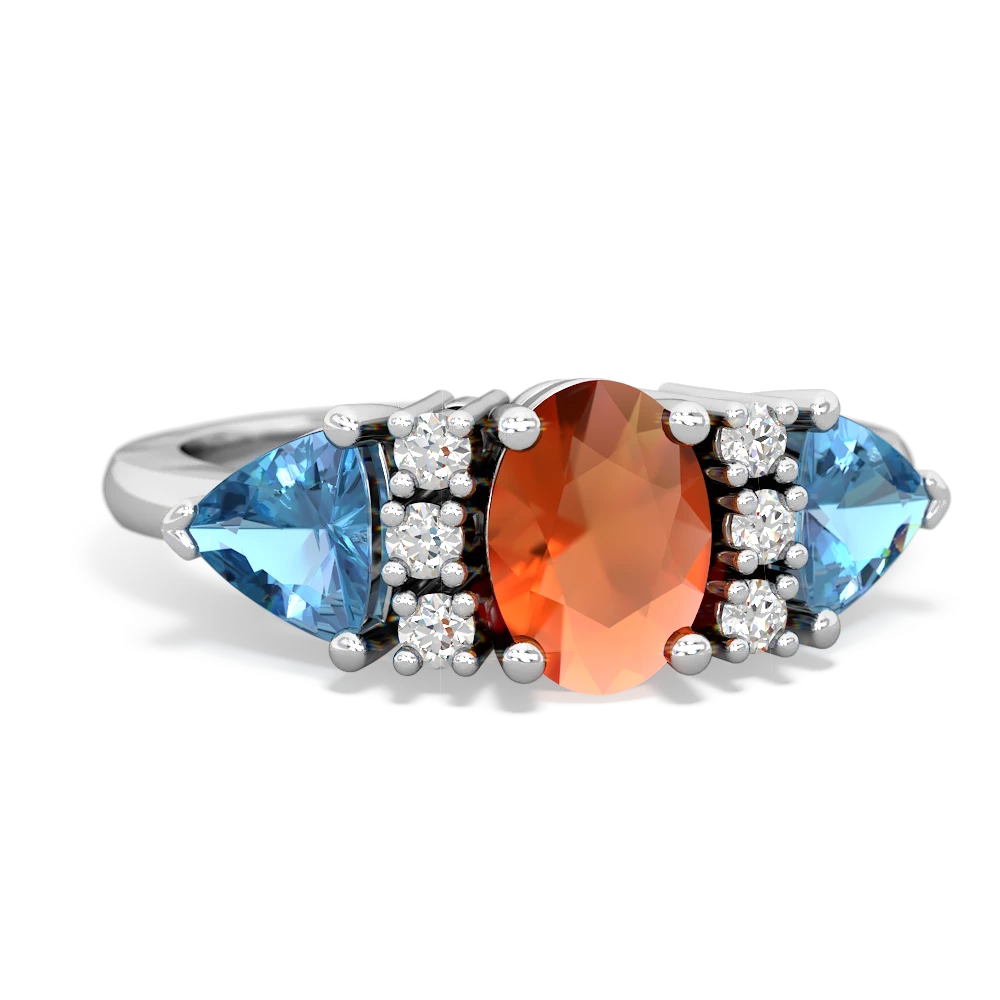 Fire Opal Antique Style Three Stone 14K White Gold ring R2186