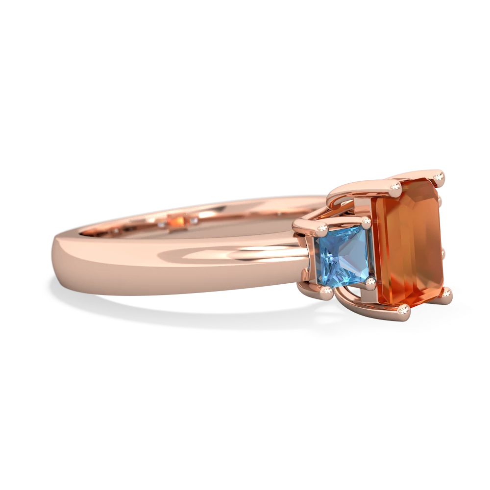 Fire Opal Three Stone Emerald-Cut Trellis 14K Rose Gold ring R4021