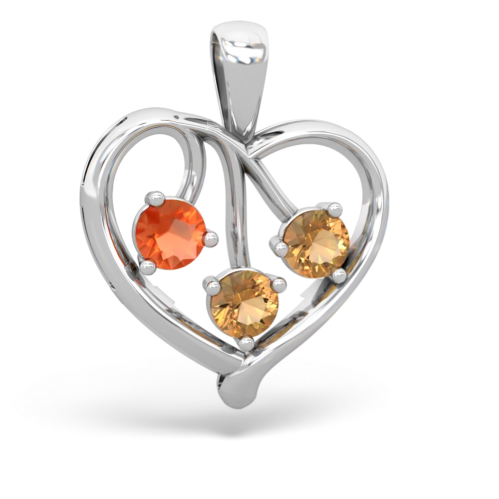 Fire Opal Glowing Heart 14K White Gold pendant P2233